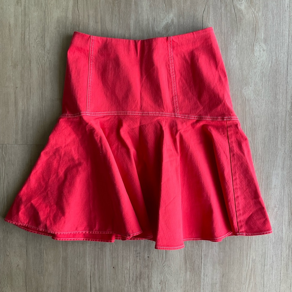 NWT Vintage Y2K Lauren Jeans Co. Denim Skirt Western Fit Flare Coral Red Size 8